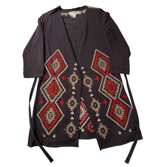 Urban Mangoz Aztec Embroidered Open Front‎ Cardigan Southwestern Duster Small - Picture 3 of 6